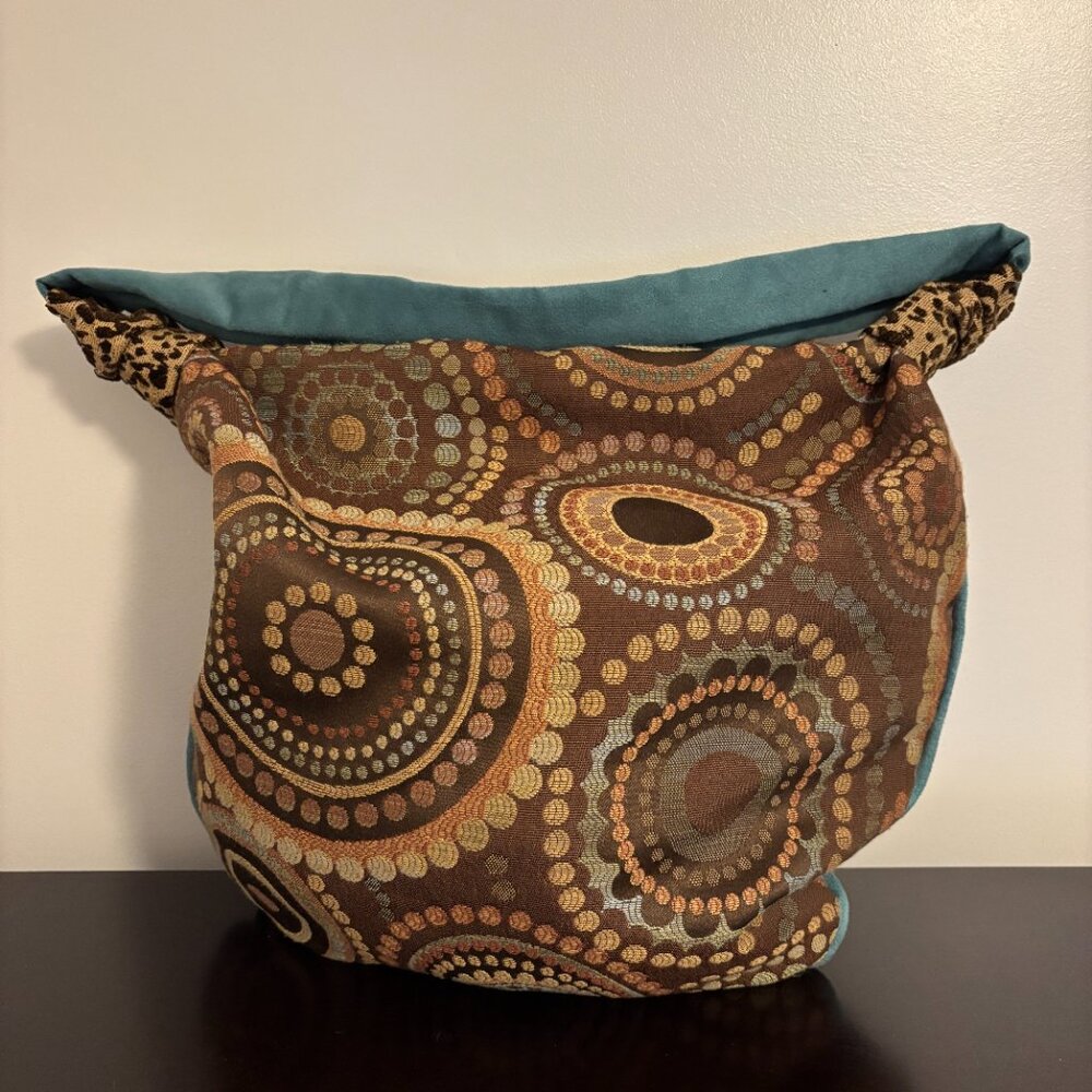 Atenti Brown and Teal Circle Patterned Embroidered Fabric Hobo Shoulder Bag - Picture 3 of 10